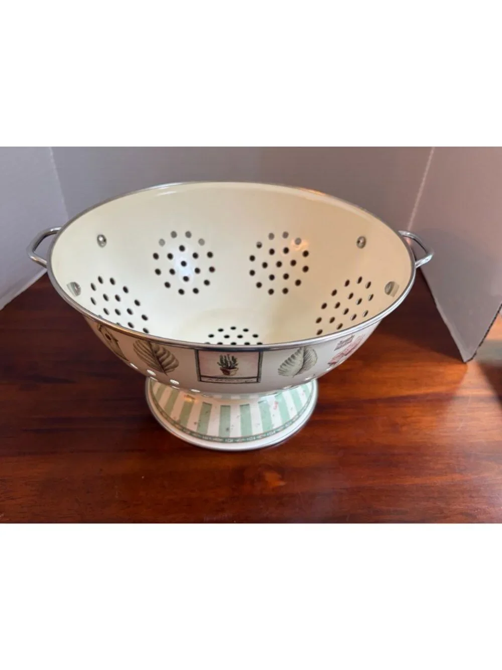 Vintage Pfaltzgraff Naturewood 5 Quart Large Metal Footed Colander/Strainer
